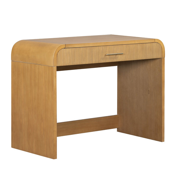 English Elm 39" Makeup Vanity Table with Touchscreen LED Mirror, Sleek Dressing Table with Drawer and Glass Top - Durable Rubberwood, Fast Assembly Natural N704P196658N