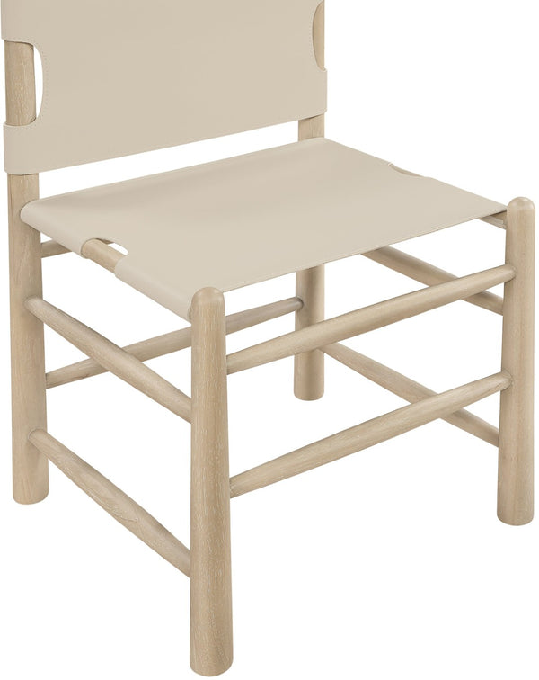 Meridian Furniture Santos Art Deco Vegan Leather Dining Chair with Solid Wood Frame for Elegant Rooms Beige 77094 77094Beige-C