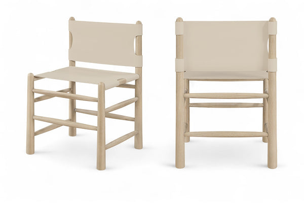 Meridian Furniture Santos Art Deco Vegan Leather Dining Chair with Solid Wood Frame for Elegant Rooms Beige 77094 77094Beige-C