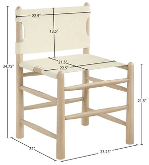 Meridian Furniture Santos Art Deco Vegan Leather Dining Chair with Solid Wood Frame for Elegant Rooms Cream 77094 77094Cream-C