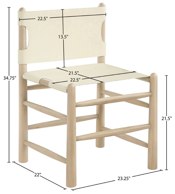 Meridian Furniture Santos Art Deco Vegan Leather Dining Chair with Solid Wood Frame for Elegant Rooms Cream 77094 77094Cream-C