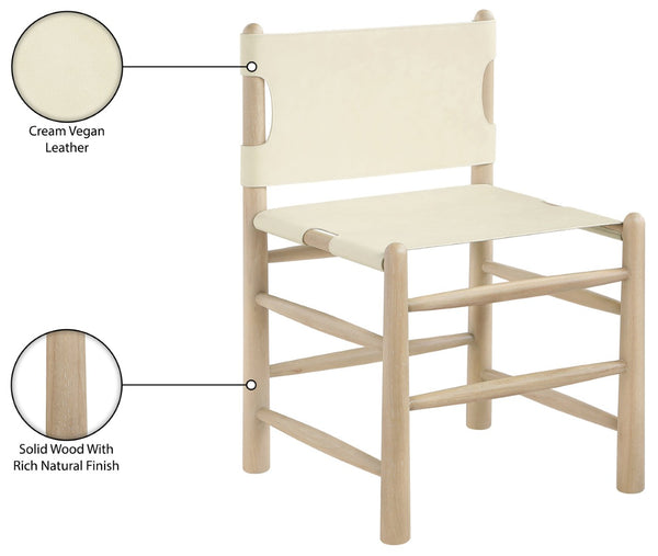 Meridian Furniture Santos Art Deco Vegan Leather Dining Chair with Solid Wood Frame for Elegant Rooms Cream 77094 77094Cream-C