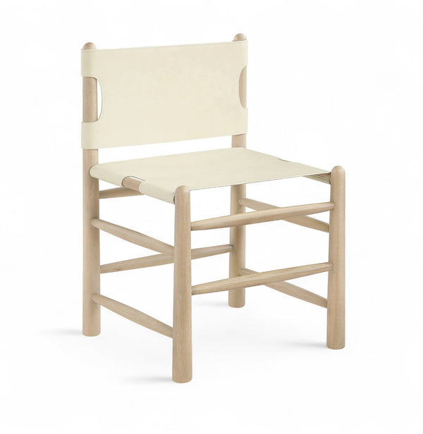 Meridian Furniture Santos Art Deco Vegan Leather Dining Chair with Solid Wood Frame for Elegant Rooms Cream 77094 77094Cream-C