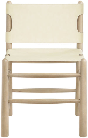 Meridian Furniture Santos Art Deco Vegan Leather Dining Chair with Solid Wood Frame for Elegant Rooms Cream 77094 77094Cream-C