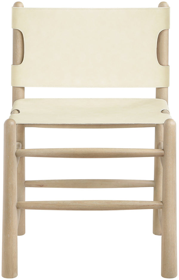 Meridian Furniture Santos Art Deco Vegan Leather Dining Chair with Solid Wood Frame for Elegant Rooms Cream 77094 77094Cream-C