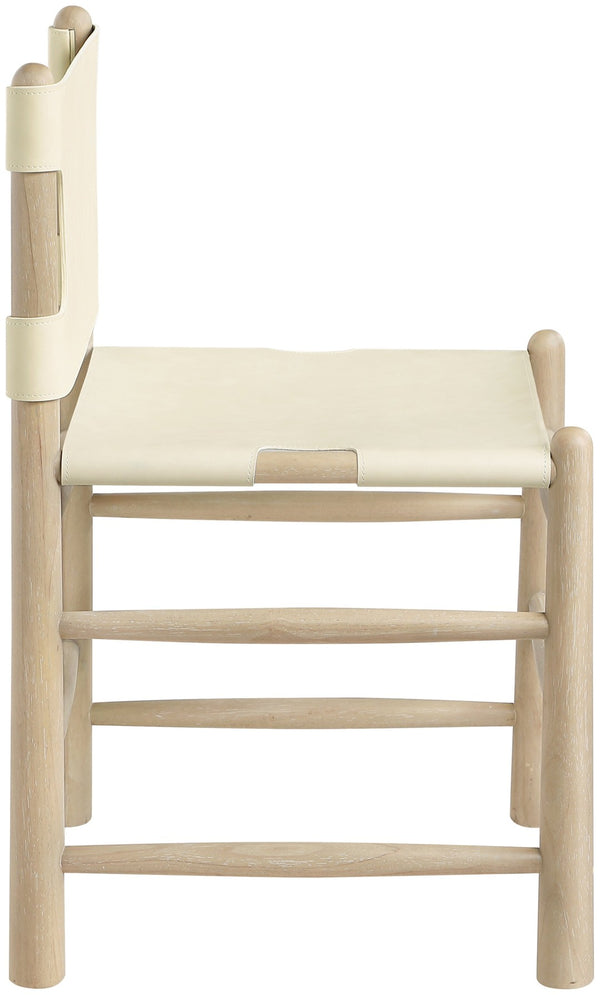 Meridian Furniture Santos Art Deco Vegan Leather Dining Chair with Solid Wood Frame for Elegant Rooms Cream 77094 77094Cream-C