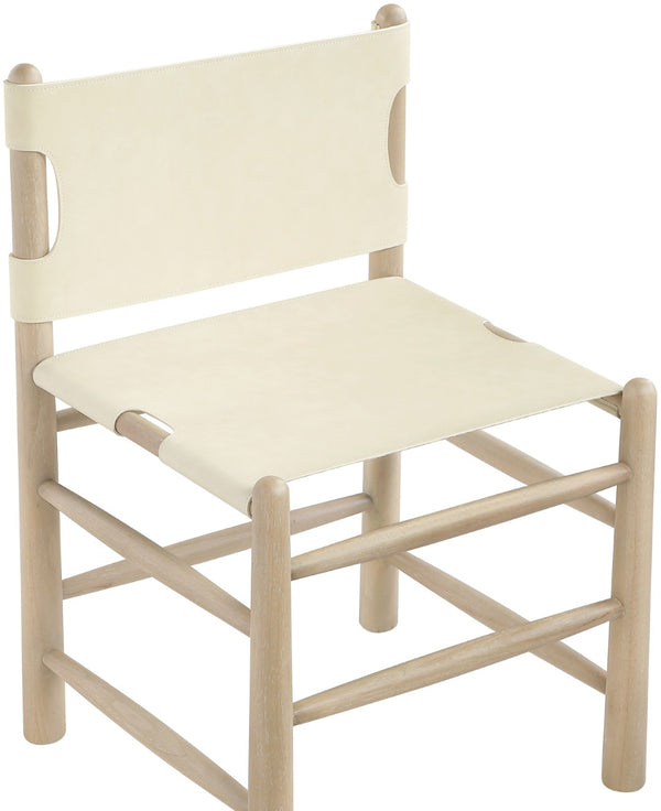 Meridian Furniture Santos Art Deco Vegan Leather Dining Chair with Solid Wood Frame for Elegant Rooms Cream 77094 77094Cream-C