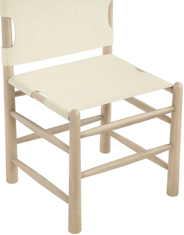 Meridian Furniture Santos Art Deco Vegan Leather Dining Chair with Solid Wood Frame for Elegant Rooms Cream 77094 77094Cream-C