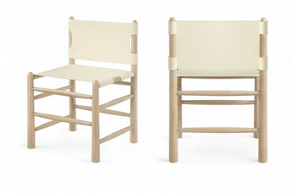 Meridian Furniture Santos Art Deco Vegan Leather Dining Chair with Solid Wood Frame for Elegant Rooms Cream 77094 77094Cream-C
