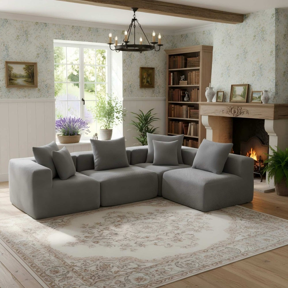 English Elm Modular Low Profile Sectional Sofa Plush Chenille Upholstery for Cozy Living Rooms W3326S00035