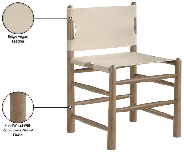 Meridian Furniture Santos Art Deco Vegan Leather Dining Chair with Solid Wood Frame for Elegant Rooms Beige 77095 77095Beige-C