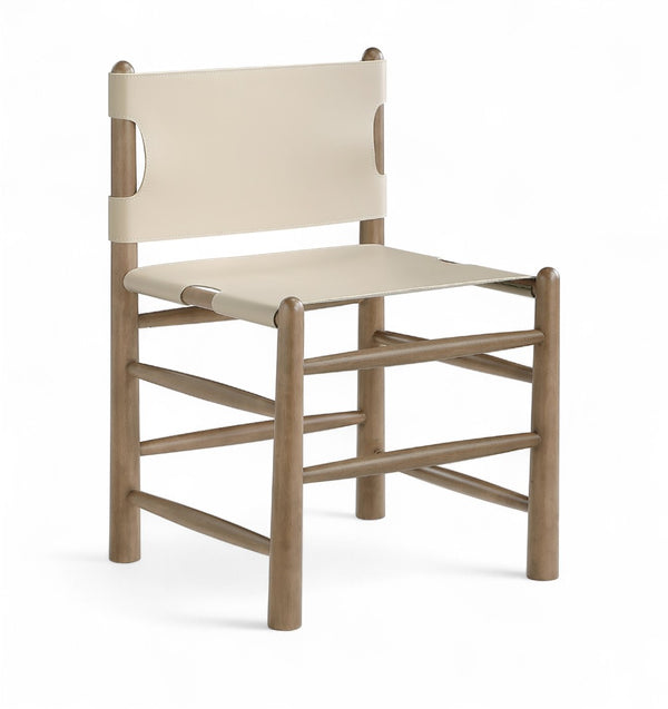 Meridian Furniture Santos Art Deco Vegan Leather Dining Chair with Solid Wood Frame for Elegant Rooms Beige 77095 77095Beige-C