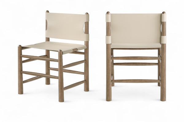 Meridian Furniture Santos Art Deco Vegan Leather Dining Chair with Solid Wood Frame for Elegant Rooms Beige 77095 77095Beige-C
