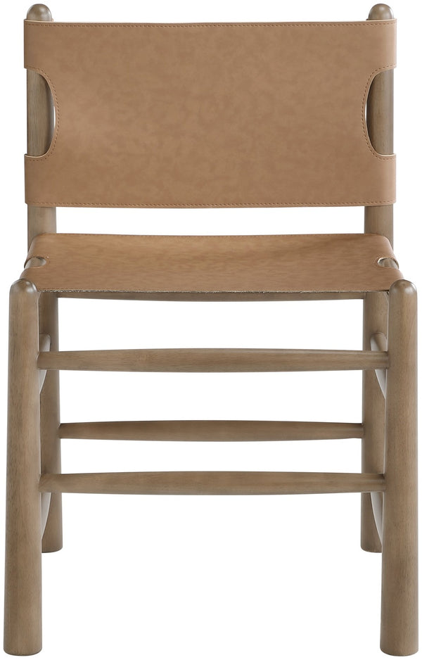 Meridian Furniture Santos Art Deco Vegan Leather Dining Chair with Solid Wood Frame for Elegant Rooms Brown 77095 77095Brown-C