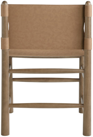 Meridian Furniture Santos Art Deco Vegan Leather Dining Chair with Solid Wood Frame for Elegant Rooms Brown 77095 77095Brown-C