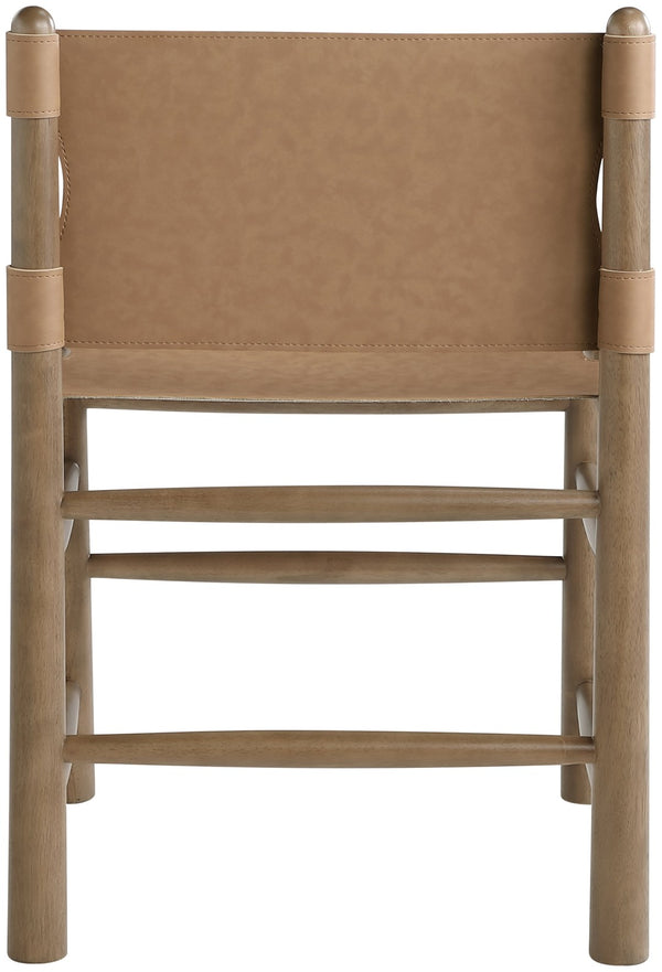 Meridian Furniture Santos Art Deco Vegan Leather Dining Chair with Solid Wood Frame for Elegant Rooms Brown 77095 77095Brown-C