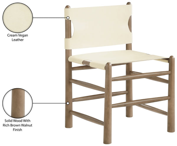 Meridian Furniture Santos Art Deco Vegan Leather Dining Chair with Solid Wood Frame for Elegant Rooms Cream 77095 77095Cream-C