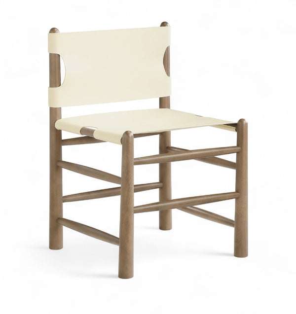 Meridian Furniture Santos Art Deco Vegan Leather Dining Chair with Solid Wood Frame for Elegant Rooms Cream 77095 77095Cream-C