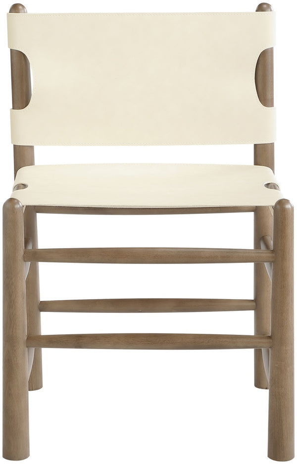Meridian Furniture Santos Art Deco Vegan Leather Dining Chair with Solid Wood Frame for Elegant Rooms Cream 77095 77095Cream-C