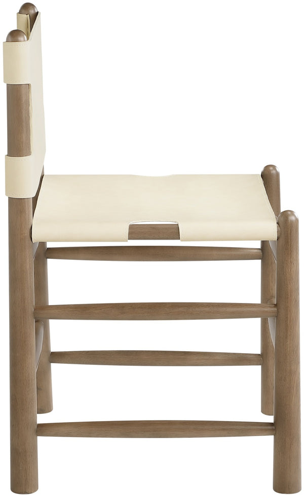 Meridian Furniture Santos Art Deco Vegan Leather Dining Chair with Solid Wood Frame for Elegant Rooms Cream 77095 77095Cream-C