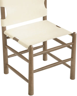 Meridian Furniture Santos Art Deco Vegan Leather Dining Chair with Solid Wood Frame for Elegant Rooms Cream 77095 77095Cream-C