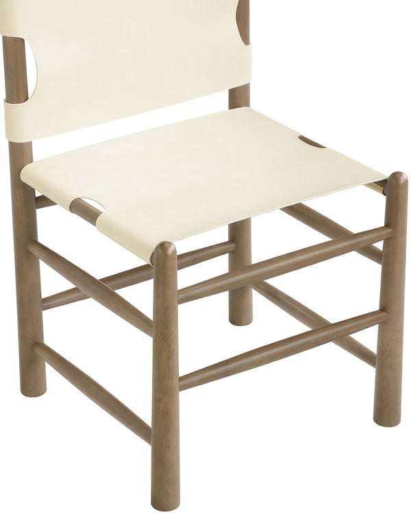 Meridian Furniture Santos Art Deco Vegan Leather Dining Chair with Solid Wood Frame for Elegant Rooms Cream 77095 77095Cream-C