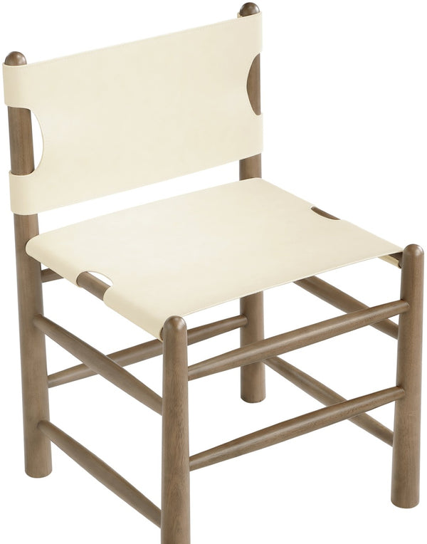 Meridian Furniture Santos Art Deco Vegan Leather Dining Chair with Solid Wood Frame for Elegant Rooms Cream 77095 77095Cream-C