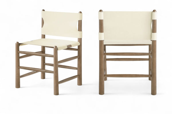 Meridian Furniture Santos Art Deco Vegan Leather Dining Chair with Solid Wood Frame for Elegant Rooms Cream 77095 77095Cream-C