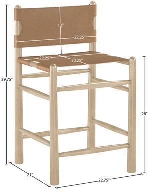 Meridian Furniture Santos Vegan Leather Counter Stool with Cerused Wood Frame for Kitchen Islands 77096Brown-C