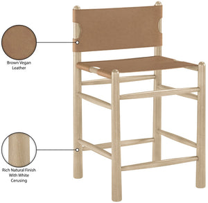Meridian Furniture Santos Vegan Leather Counter Stool with Cerused Wood Frame for Kitchen Islands 77096Brown-C