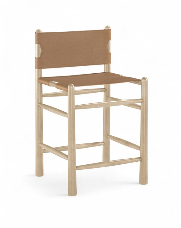 Meridian Furniture Santos Vegan Leather Counter Stool with Cerused Wood Frame for Kitchen Islands 77096Brown-C