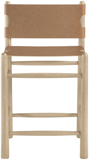 Meridian Furniture Santos Vegan Leather Counter Stool with Cerused Wood Frame for Kitchen Islands 77096Brown-C