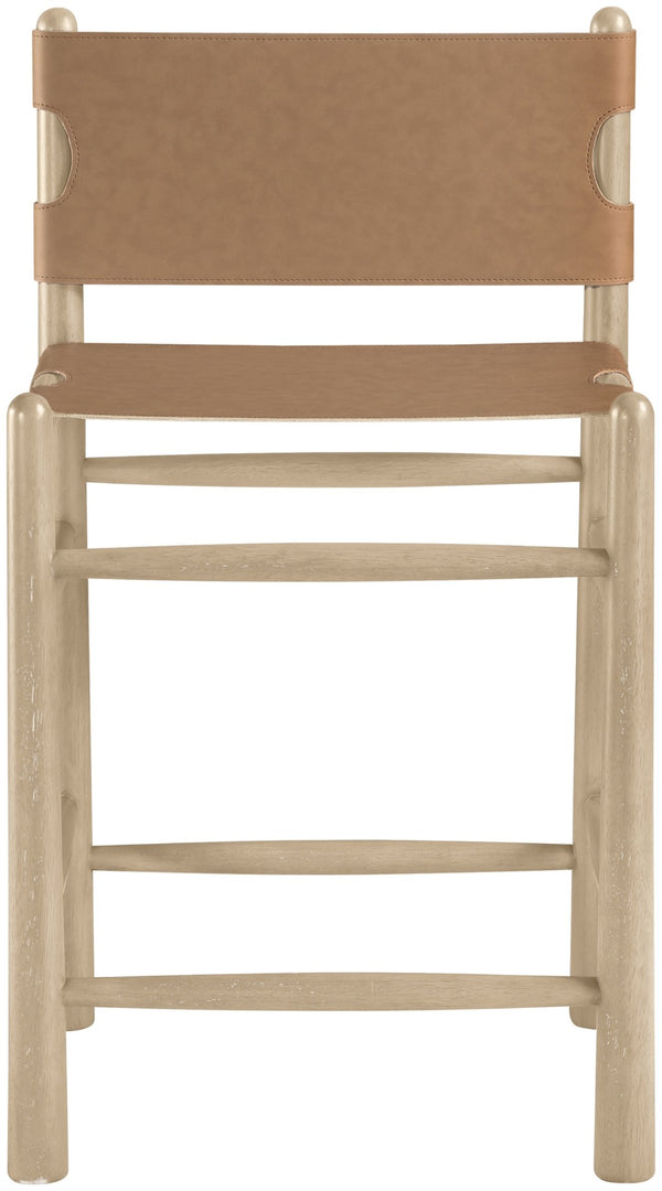 Meridian Furniture Santos Vegan Leather Counter Stool with Cerused Wood Frame for Kitchen Islands 77096Brown-C