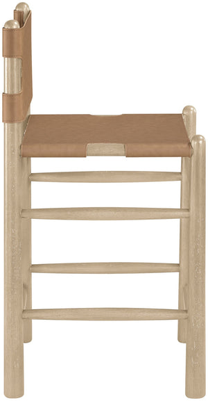 Meridian Furniture Santos Vegan Leather Counter Stool with Cerused Wood Frame for Kitchen Islands 77096Brown-C