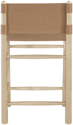 Meridian Furniture Santos Vegan Leather Counter Stool with Cerused Wood Frame for Kitchen Islands 77096Brown-C