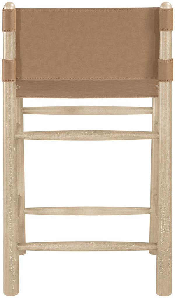 Meridian Furniture Santos Vegan Leather Counter Stool with Cerused Wood Frame for Kitchen Islands 77096Brown-C