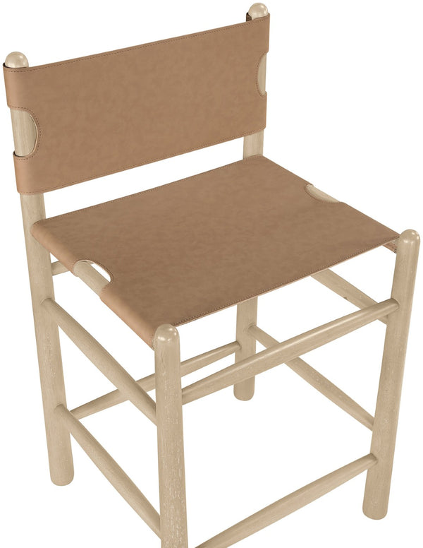 Meridian Furniture Santos Vegan Leather Counter Stool with Cerused Wood Frame for Kitchen Islands 77096Brown-C