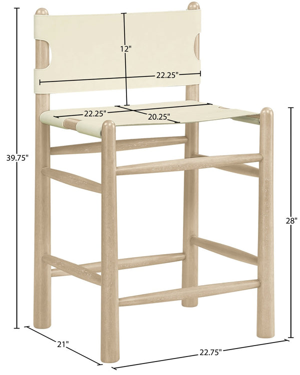 Meridian Furniture Santos Vegan Leather Counter Stool Art Deco Frame for Kitchen Islands 77096Cream-C