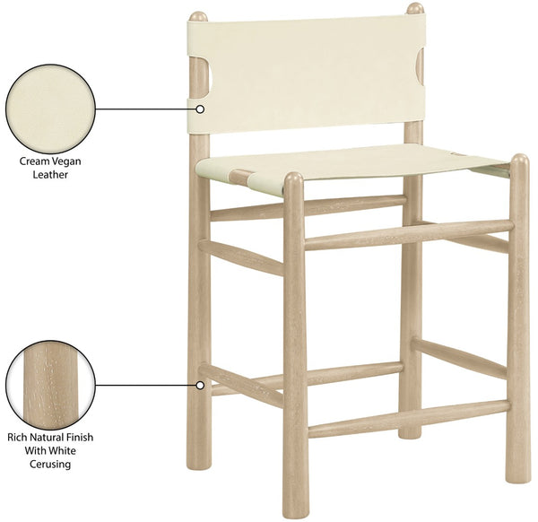 Meridian Furniture Santos Vegan Leather Counter Stool Art Deco Frame for Kitchen Islands 77096Cream-C