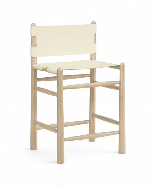 Meridian Furniture Santos Vegan Leather Counter Stool Art Deco Frame for Kitchen Islands 77096Cream-C