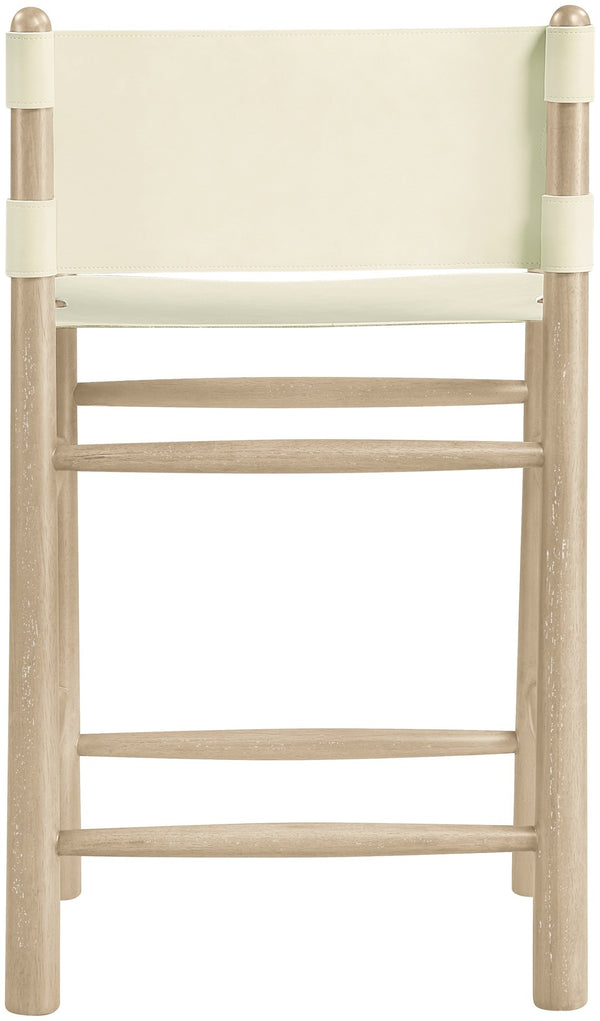 Meridian Furniture Santos Vegan Leather Counter Stool Art Deco Frame for Kitchen Islands 77096Cream-C