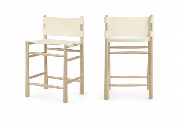 Meridian Furniture Santos Vegan Leather Counter Stool Art Deco Frame for Kitchen Islands 77096Cream-C