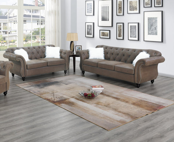 English Elm Dark Breathable Leatherette Loveseat with Crystal Tufting & Silver Nailhead Trim, Elegant 2-Seater Sofa 77"L B011S01833