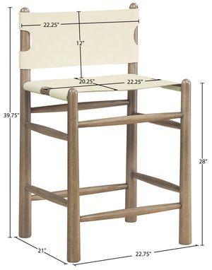 Meridian Furniture Santos Art Deco Vegan Leather Counter Stool with Walnut Frame for Kitchen Islands 77097Cream-C