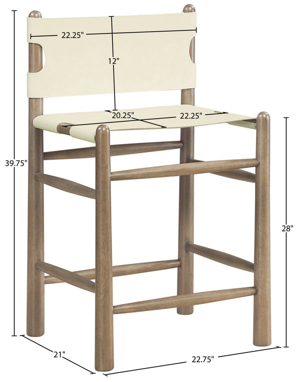 Meridian Furniture Santos Art Deco Vegan Leather Counter Stool with Walnut Frame for Kitchen Islands 77097Cream-C