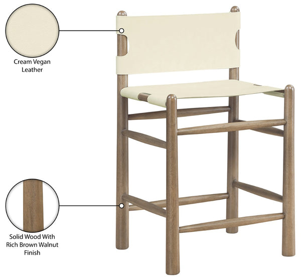 Meridian Furniture Santos Art Deco Vegan Leather Counter Stool with Walnut Frame for Kitchen Islands 77097Cream-C