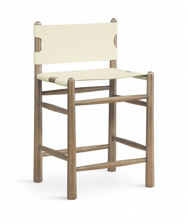 Meridian Furniture Santos Art Deco Vegan Leather Counter Stool with Walnut Frame for Kitchen Islands 77097Cream-C