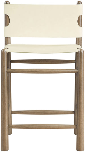 Meridian Furniture Santos Art Deco Vegan Leather Counter Stool with Walnut Frame for Kitchen Islands 77097Cream-C