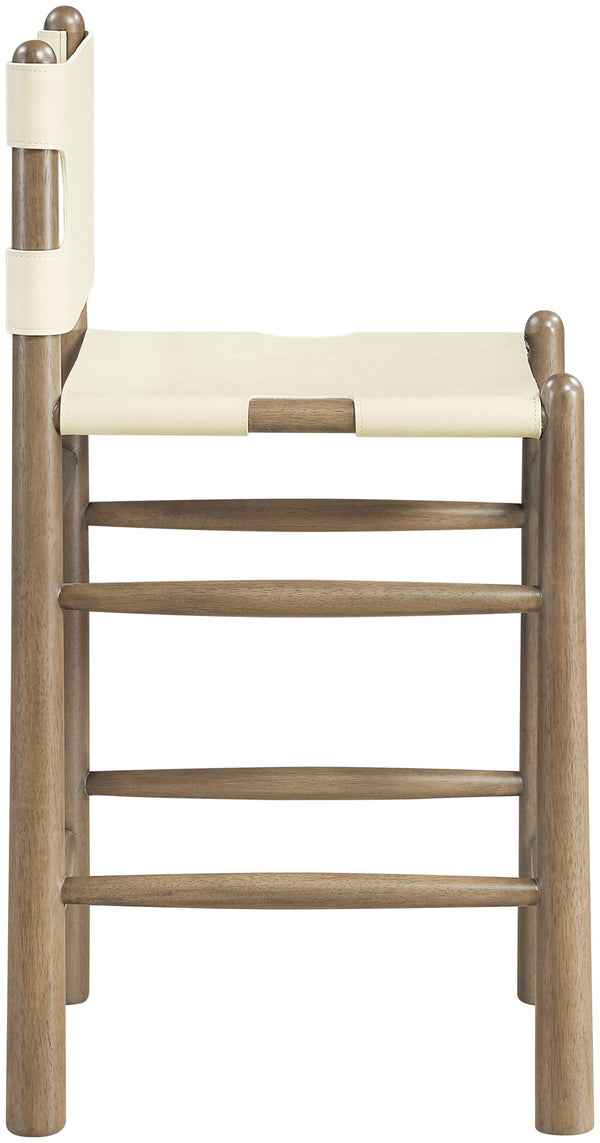 Meridian Furniture Santos Art Deco Vegan Leather Counter Stool with Walnut Frame for Kitchen Islands 77097Cream-C