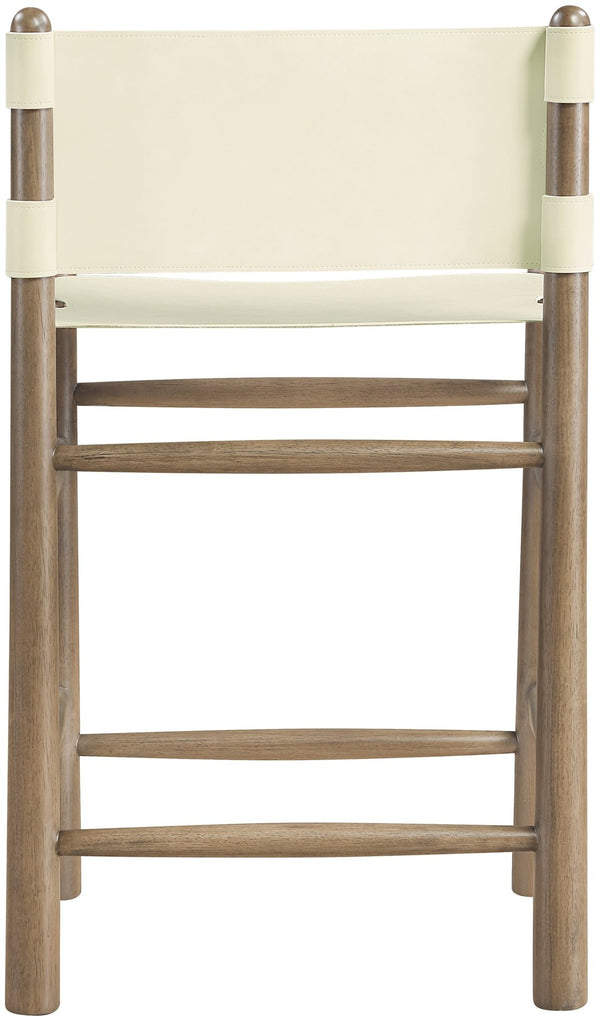 Meridian Furniture Santos Art Deco Vegan Leather Counter Stool with Walnut Frame for Kitchen Islands 77097Cream-C